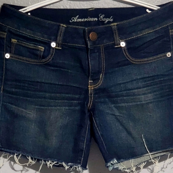 amercan eagle Pants - Indigo Blue Jean Shorts with Raw Hem